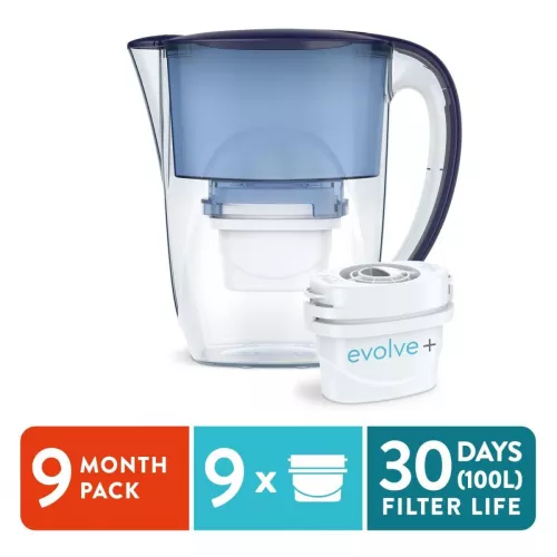9 filtre de apa Evolve + Cana filtranta Aqua Optima Oria, 2,8 litri, Albastru