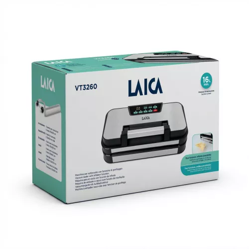 Aparat de ambalare in vid Laica VT3260, 16L/min, 125W, functie umflare, pompa dubla, pulse vacuum, sigilare dubla,