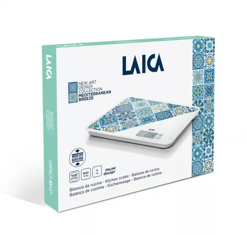Cantar electronic de bucatarie Laica KS5021, 20 kg, albastru, design mediteraneean