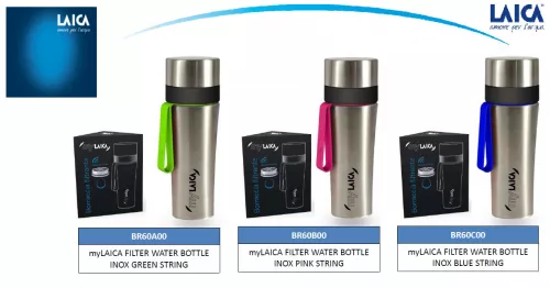 NOU: Sticlă filtrantă Sport myLaica, Inox, 0,55 litri, portabilă, Roz