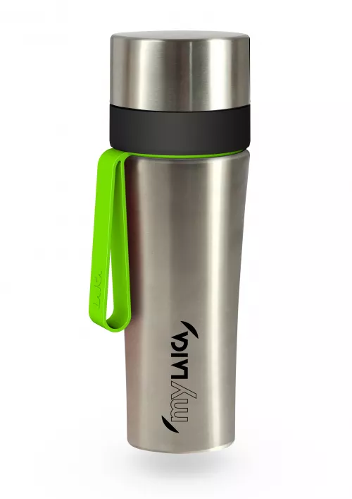 Sticlă filtrantă Sport myLaica, Inox, 0,55 litri, portabilă, Verde