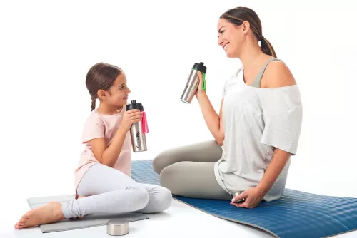 NOU: Sticlă filtrantă Sport myLaica, Inox, 0,55 litri, portabilă, Roz
