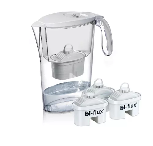 Pachet Cana filtranta de apa Laica Clear Line, 2.3 litri, Alb + 3 filtre Bi-flux