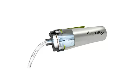 Sticlă filtrantă Sport myLaica, Inox, 0,55 litri, portabilă, Verde