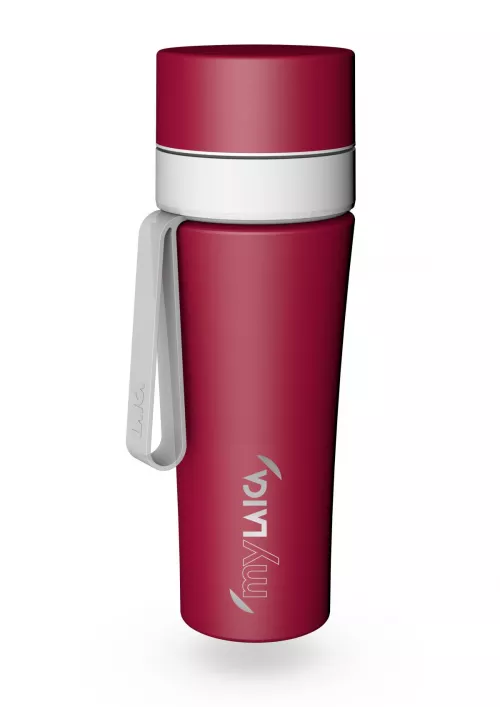Sticlă filtranta Sport myLaica, Inox, 0,55 litri, portabilă, Rosu