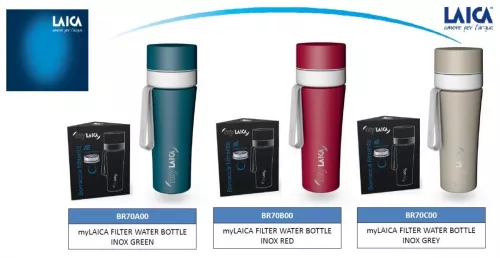 Sticlă filtranta Sport myLaica, Inox, 0,55 litri, portabilă, Rosu