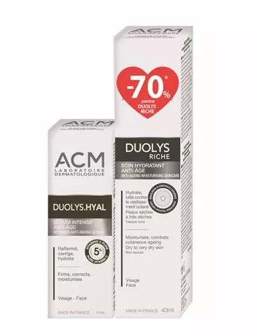 Duolys Hyal Ser intensiv anti-imbatranire Vitamina C 5%, 15ml + Duolys Riche emulsie antiage, 40ml-70% reducere, ACM