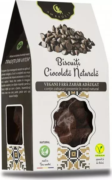 Biscuiti vegani cu ciocolata naturala, 130g, Ambrozia