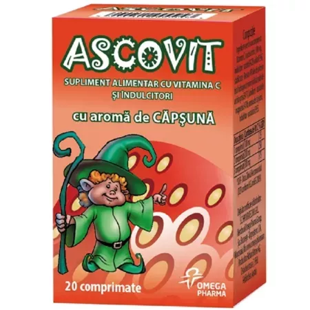 Ascovit Vitamina C cu aroma de capsuni, 20 comprimate masticabile, Perrigo