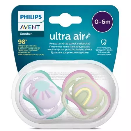 Suzete Ultra Air 0-6 luni, Verde si Roz, SCF085/59, 2 bucati, Philips Avent