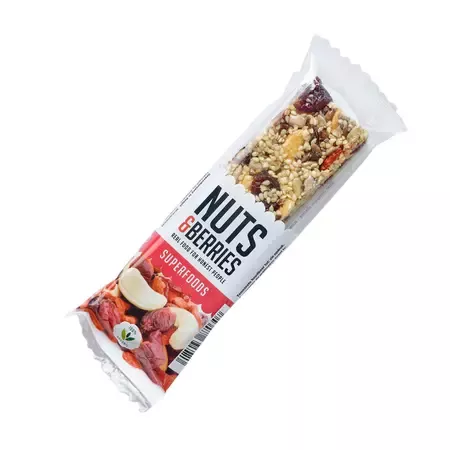 Baton crocant Superfoods cu nuci, physalis si goji eco, 40g, Nutsandberries