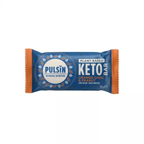 Baton Keto cu portocale, chipsuri de ciocolata si arahide, 50g, Pulsin