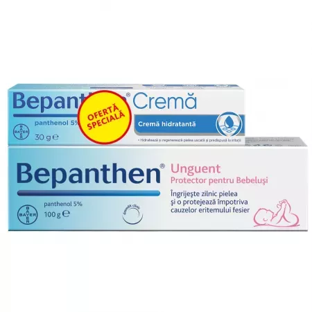 Pachet Unguent Bepanthen, 100g + Crema Bepanthen, 30g cadou, Bayer