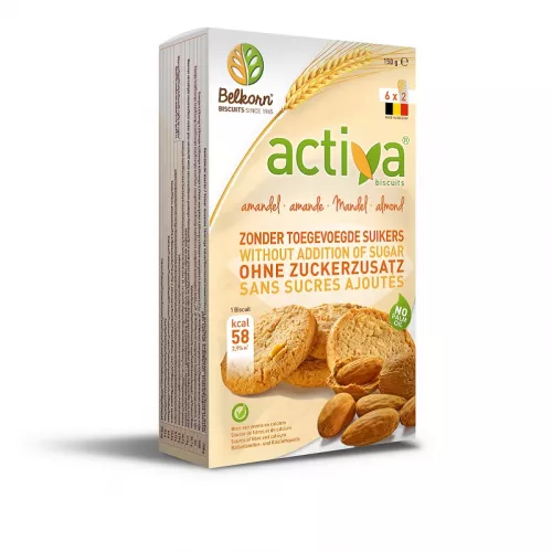 Biscuiti Activa cu migdale fara zahar, 120g, Belkorn