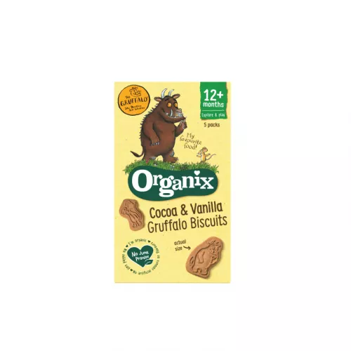 Biscuiti ecologici cu cacao si vanilie, +12 luni, Gruffalo, 5x20g, Organix