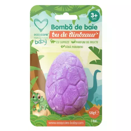 Bomba de baie ou de dinozaur cu surpriza si parfum de lavanda, EASY00189, 120g, Easycare Baby