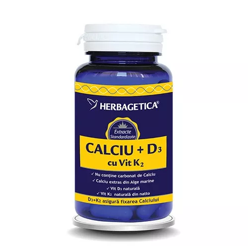 Calciu+D3 cu Vit K2 x 60cps (Herbagetica)