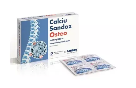 Calciu Sandoz Osteo, 1000mg/880 UI, 30 comprimate masticabile, Sandoz
