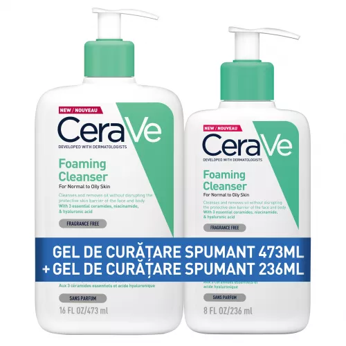 CeraVe Gel Spumant curatare PNG, 473ml+ Gel Spumant curatare PNG, 236ml