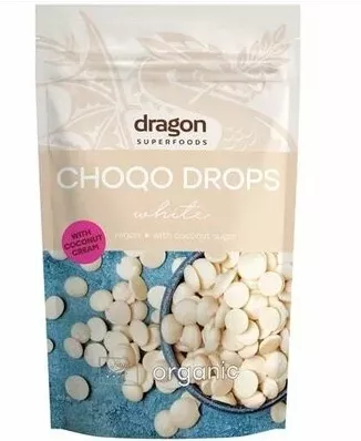 Choco drops ciocolata alba eco, 250g, Dragon Superfoods