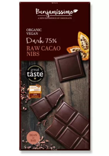 Ciocolata bio cu cacao nibs, 70g, Benjamissimo