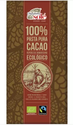Ciocolata neagra eco 100% cacao (Chocolates Sole)
