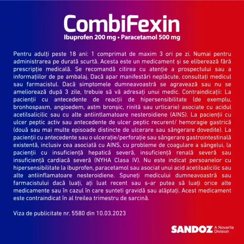 Combifexin, 200 mg/ 500 mg, 10 comprimate filmate, Sandoz 