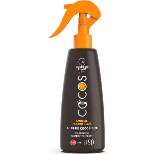 Emulsie pentru plaja spray cu ulei de Cocos Bio SPF50, 200 ml, Cosmetic Plant