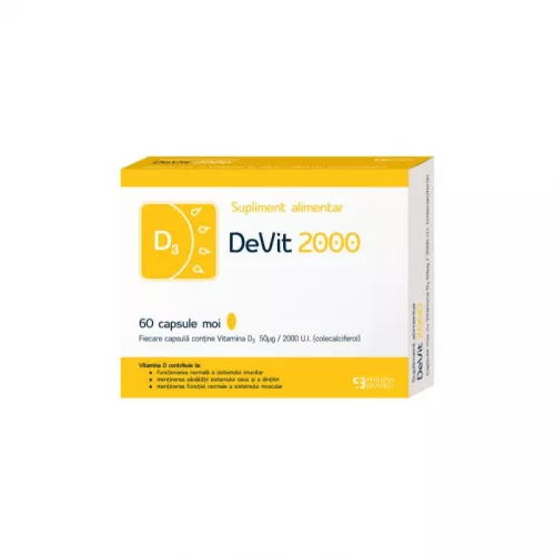 Vitamina D3 2000 U.I DeVit, 60 capsule moi, Pharma Brands