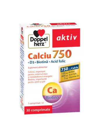 DOPPELHERZ Calciu 750+D3+Biotin+Fol 30cp