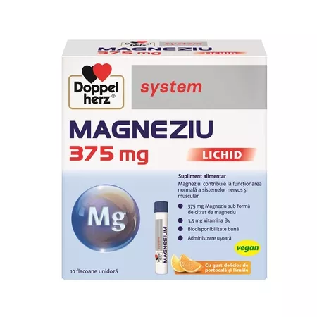 Magneziu lichid vegan 375 mg, 10 flacoane, Doppelherz