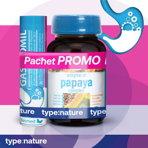 Pachet Enzymes Papaya Complex, 90 tablete+Gastromil 20 pastile, Naturmil