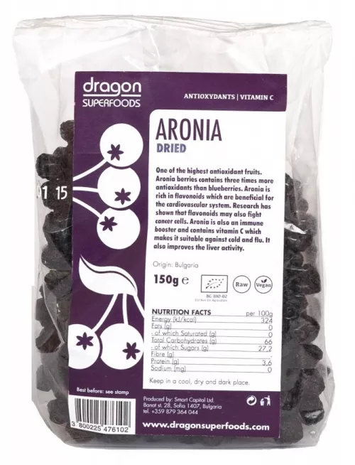 Fructe de aronia eco, 150g, Dragon Superfoods