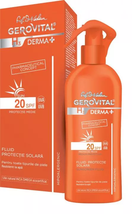 Fluid protectie solara SPF20 H3 Derma+, 150 ml, Gerovital 4630