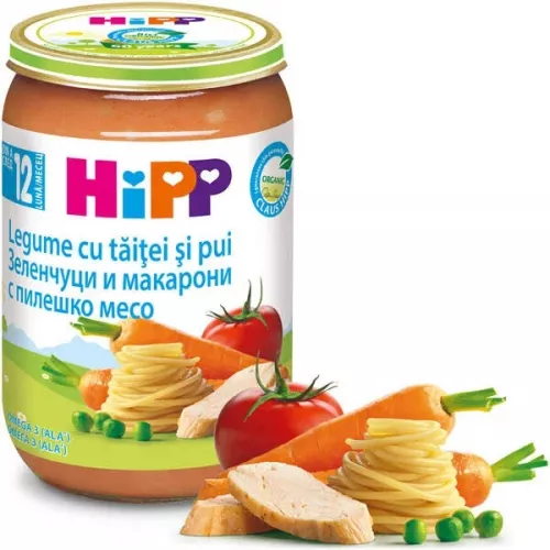 HIPP Legume cu Taitei si Carne de Pui BIO 12luni+, 220 g