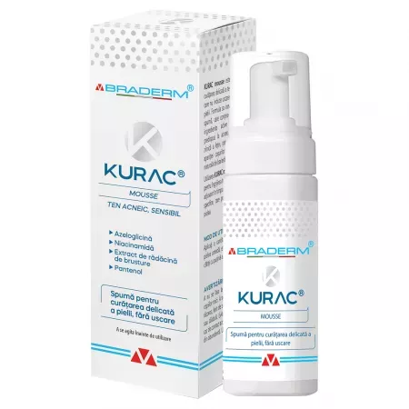 Spuma de curatare Kurac pentru ten acneic si sensibil, 100ml, Braderm