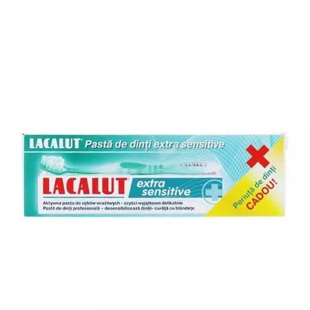 Pachet pasta dinti Lacalut Extra Sensitive 75ml + periuta Duo Clean, Theiss Naturwaren