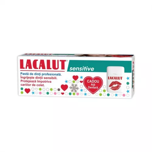 Pasta de dinti Lacalut Sensitive 75ml + ata dentara 10m cadou, Theiss Naturwaren