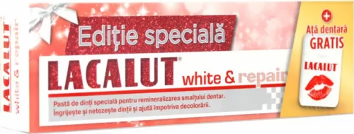 Pasta de dinti Lacalut White & Repair 75ml + ata dentara 10m cadou, Theiss Naturwaren