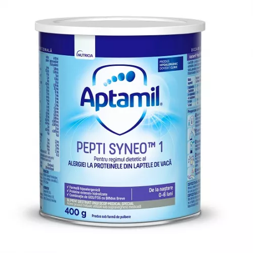 Lapte praf de inceput Aptamil Pepti Syneo 1, 0-6 luni, 400g, Nutricia