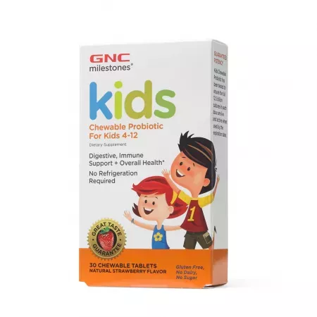 Milestones Probiotice Masticabile pentru copii 4-12 ani cu aroma de capsuni, 30 tablete, GNC