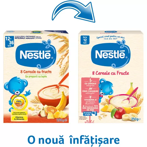 8 cereale cu fructe 12-36l, 250g, Nestle
