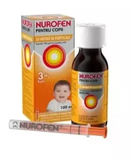 Nurofen pentru copii 3+ luni aroma de portocale, 100 mg/5 ml, 100 ml, Reckitt Benckiser