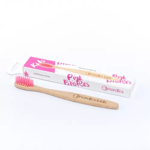 Periuta de dinti pentru copii din bambus, roz, Nordics