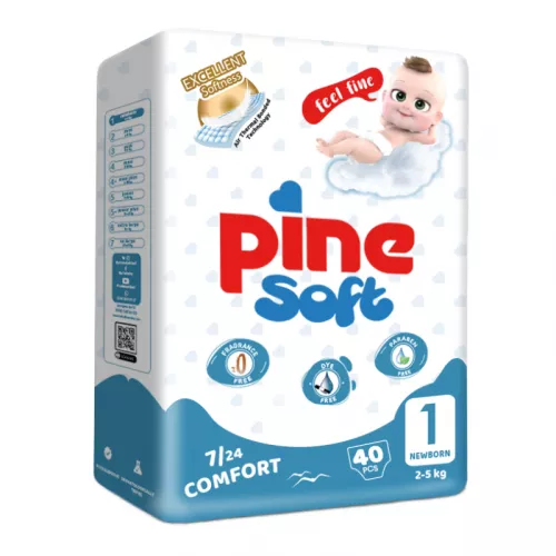 Scutece pentru bebelusi 0L+ nr. 1, 2-5kg, 40 bucati, Pine Soft