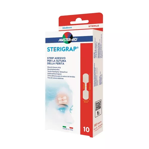 Plasture steril pentru suturarea ranii Sterigrap, Master-Aid, Mic 32x8 mm, 10 bucati, Pietrasanta Pharma