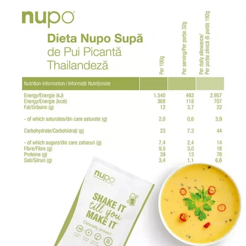 Supa de pui dieta picanta thailandeza, 12 plicuri, Nupo