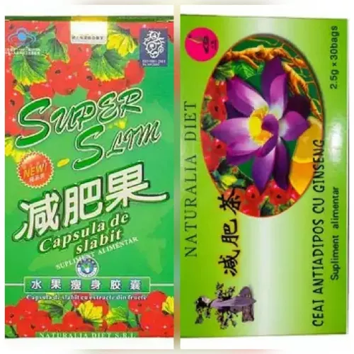 Pachet SuperSlim capsule de slabit, 30 capsule, China + Ceai antiadipos ginseng, 30dz, Naturalia Diet