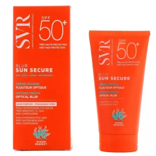 Crema spuma pentru protectie solara fara parfum Sun Secure Blur, SPF 50+, 50 ml, SVR