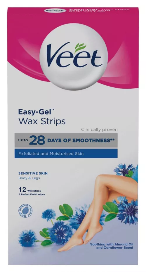 Benzi depilatoare cu ceara pentru corp piele sensibila Easy-Gel, 2 x 6 bucati, Veet